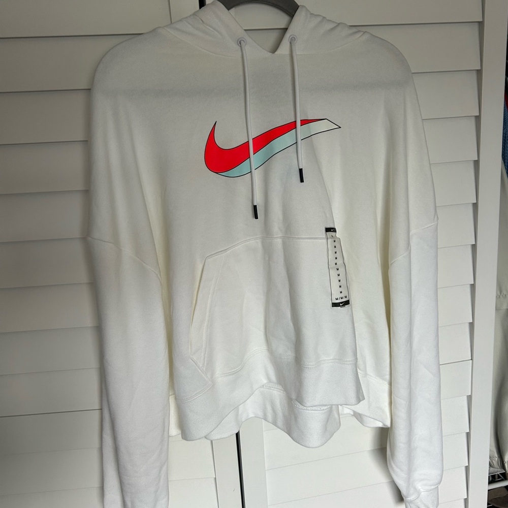 Nike Cropped Oversized Hoodie White Gradient Swoosh | Women’s Medium